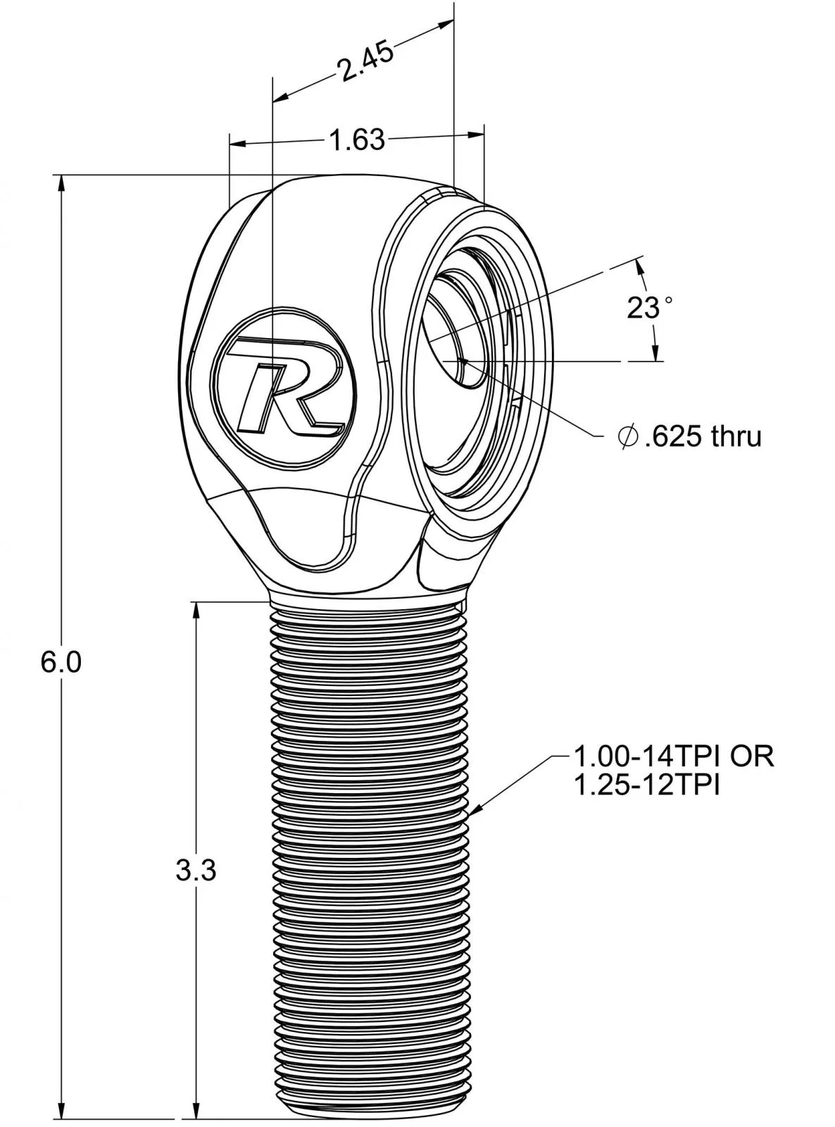 Ridetech 90002899 R-Joint XL 1-14 LH.Â  Includes spacers to create 9/16 I.D. and 2-5/8 width. product image