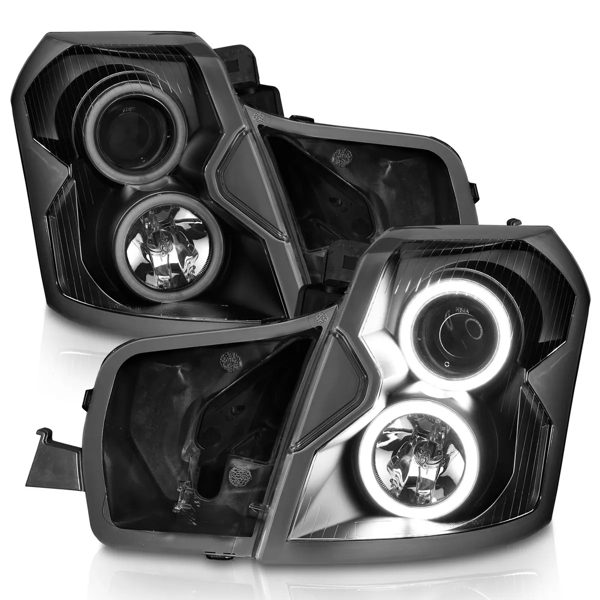 Projector Headlight Set w/Halo; Clear Lens; Black Housing; Pair; CCFL; product image