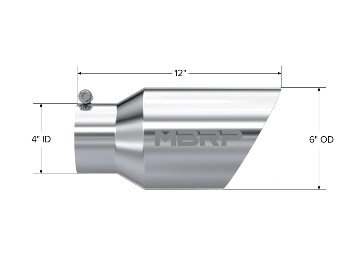 Armor Pro Exhaust Tip; 4 in. Inlet Diameter; 6 in. Outlet Diameter; 12 in. Length; Dual Wall; Angled; T304 Stainless Steel; Mirror Polished; product image
