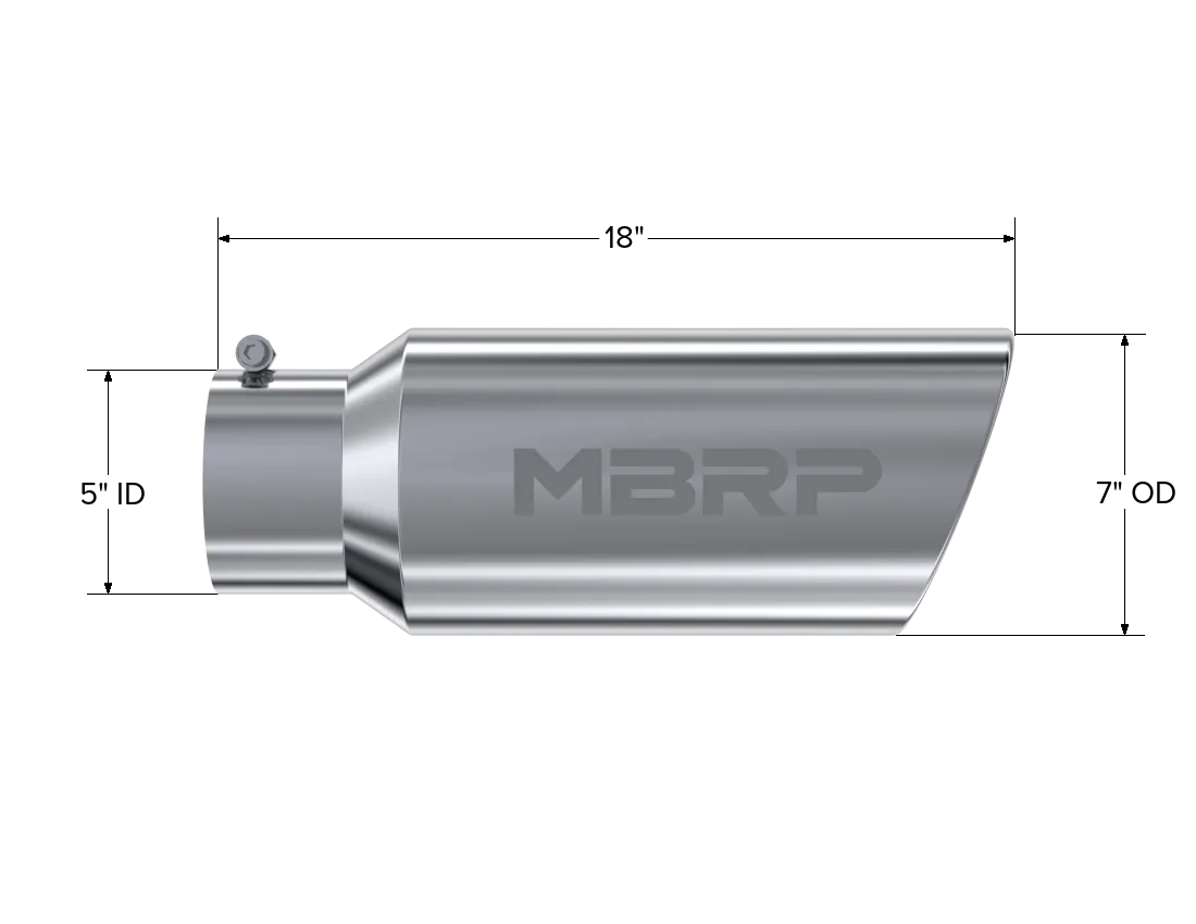 Armor Pro Exhaust Tip; 5 in. Inlet Diameter; 7 in. Outlet Diameter; 18 in. Length; Rolled End; T304 Stainless Steel; Mirror Polished; product image