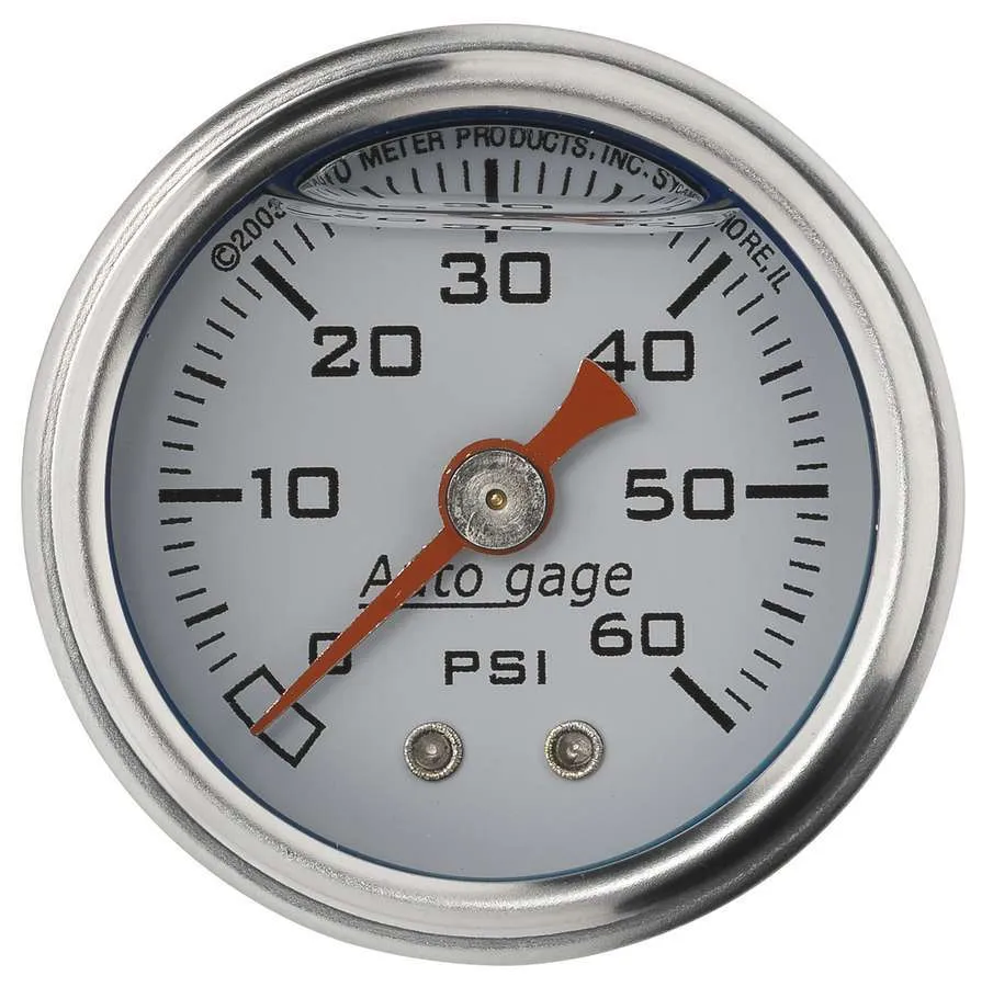 AutoMeter Gauge, Pressure, 1.5" direct mnt, 60psi, Liquid Filled Mech, Wht, 1/8" NPTF Male