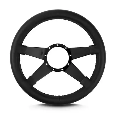 Lokar Lecarra Mark 9 Standard Steering Wheel; Black; Black Spokes; 14 in. Thick Grip;