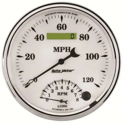 AutoMeter Gauge, Tach/Speedo, 5", 120mph & 8k RPM, Elec. Program, Old Tyme White II