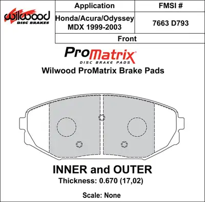 Wilwood Brakes 1999 - 2004 Acura, Honda Original Equipment Pads - 150-D0793K