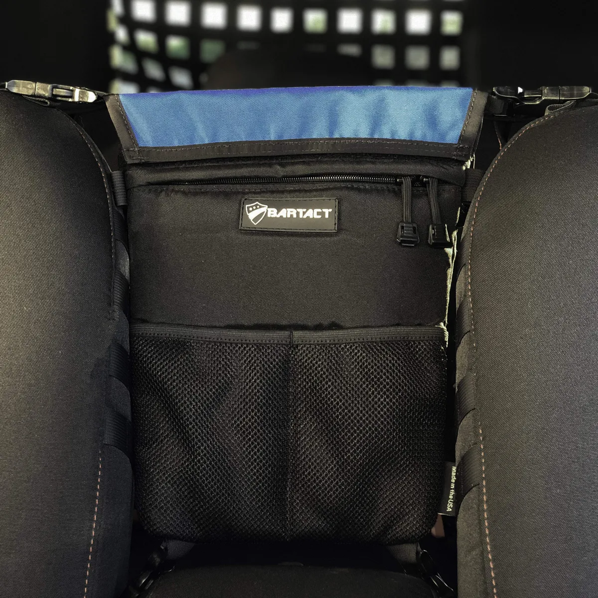 Between Front Seat Storage Bag / Backpack / Seat Back Organizer / Pet Barrier - FABRIC by Bartact - Universal - (Patent Pending) product image