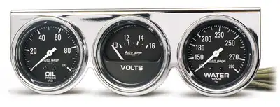 AutoMeter Autometer 2399 Gauge Console, Oilp/Wtmp/Volt, 2 5/8, 100psi/280?f/16v, Blk Dial, Chrme Bzl, ag