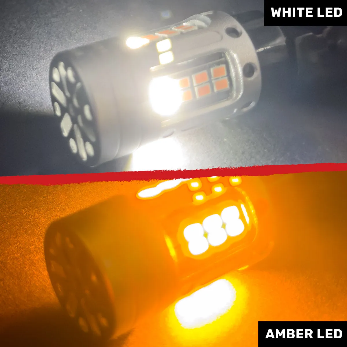 3157 Dual Color Switchback LED Bulbs w White Running Lights Amber Turn Signals Can Bus Compatible Eliminates Hyper Flash - White Amber Two Bulbs Per Package product image