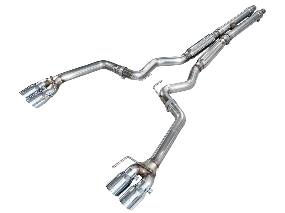 AWE Touring Edition Cat-back Exhaust for the '18-'23 S550 Mustang GT - Quad Chrome Silver Tips product image