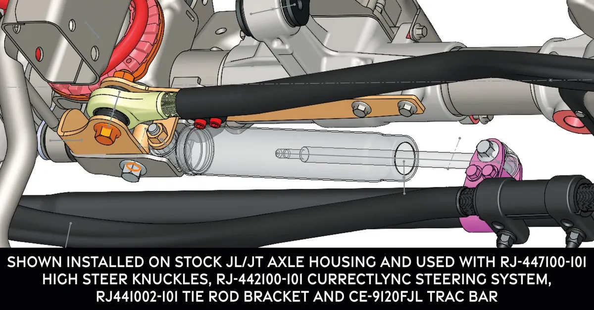 Rock Jock Currectlync High Steer Front Trac Bar Relocation and Steering Stabilizer Shock Mount Bracket Kit - JT/JL product image