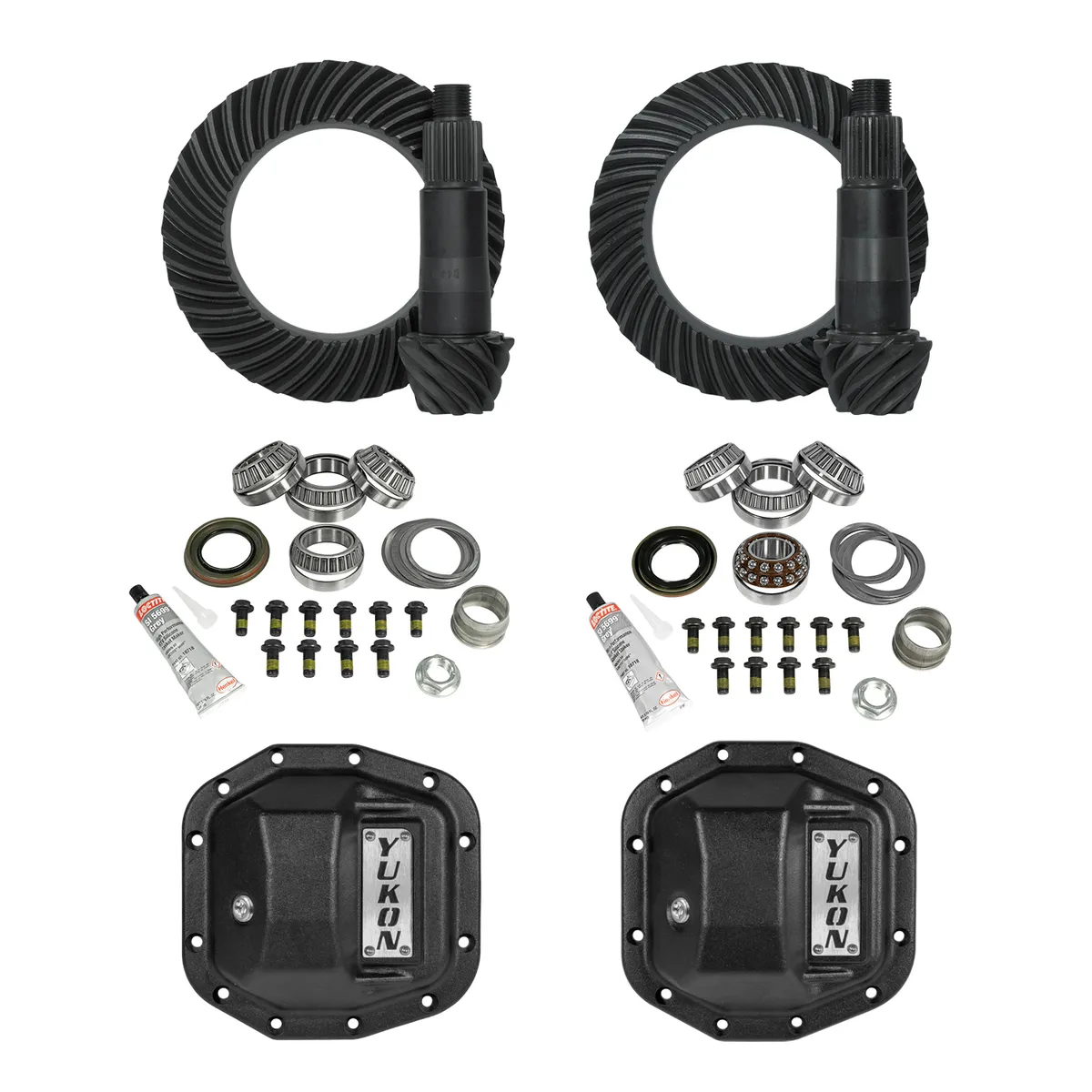 Stage 2 Jeep JL Re-Gear Kit W/Covers For Dana 30/35 5.13 Ratio 24 Spline JL Non-Rubicon M200 Rear/ M186 Front Stage 2 Gear Kit Package 5.13 Ratio W/ F&R Covers Yukon Gear product image