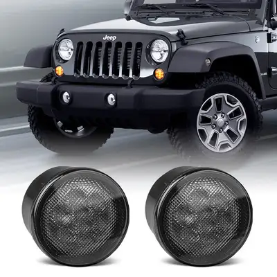 LED Factory Mart Smoked Amber LED Front Turn Signal Lights for Jeep Wrangler JK