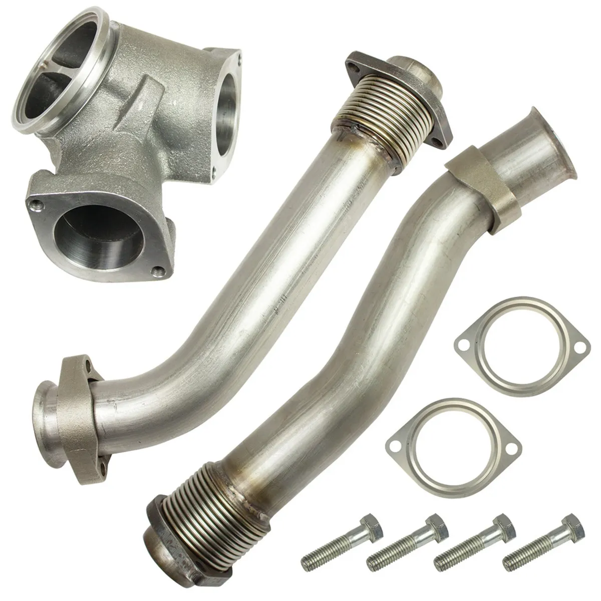 Turbocharger UpPipes Kit; Incl. Drivers And Pass. Side UpPipes/Collector Adapter/Gaskets/Hardware; product image