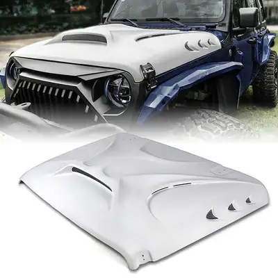 LED Factory Mart Jeep White Color Fiber Glass Hood with Vent for JL & JT | Beast Monster