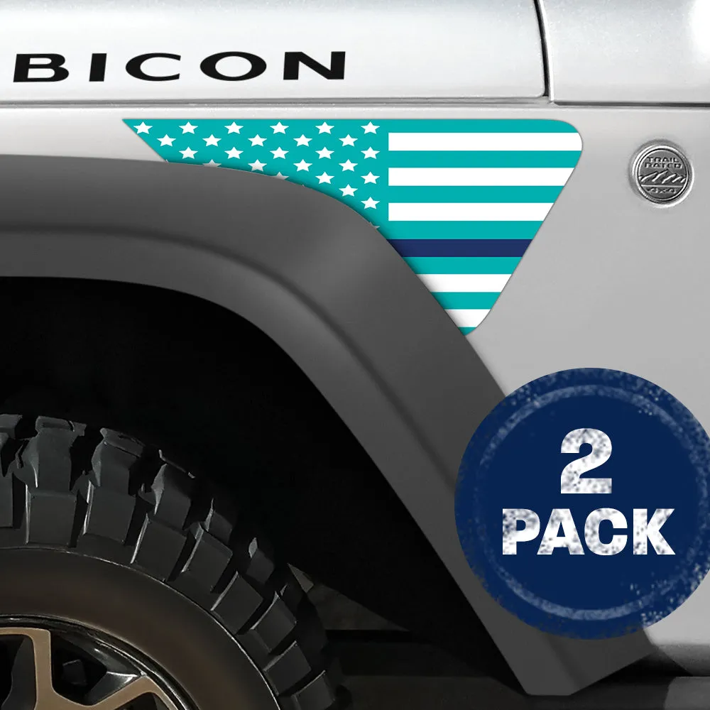 White & Light Blue Thin Blue Line Flag 2pc Vinyl Fender Decal product image