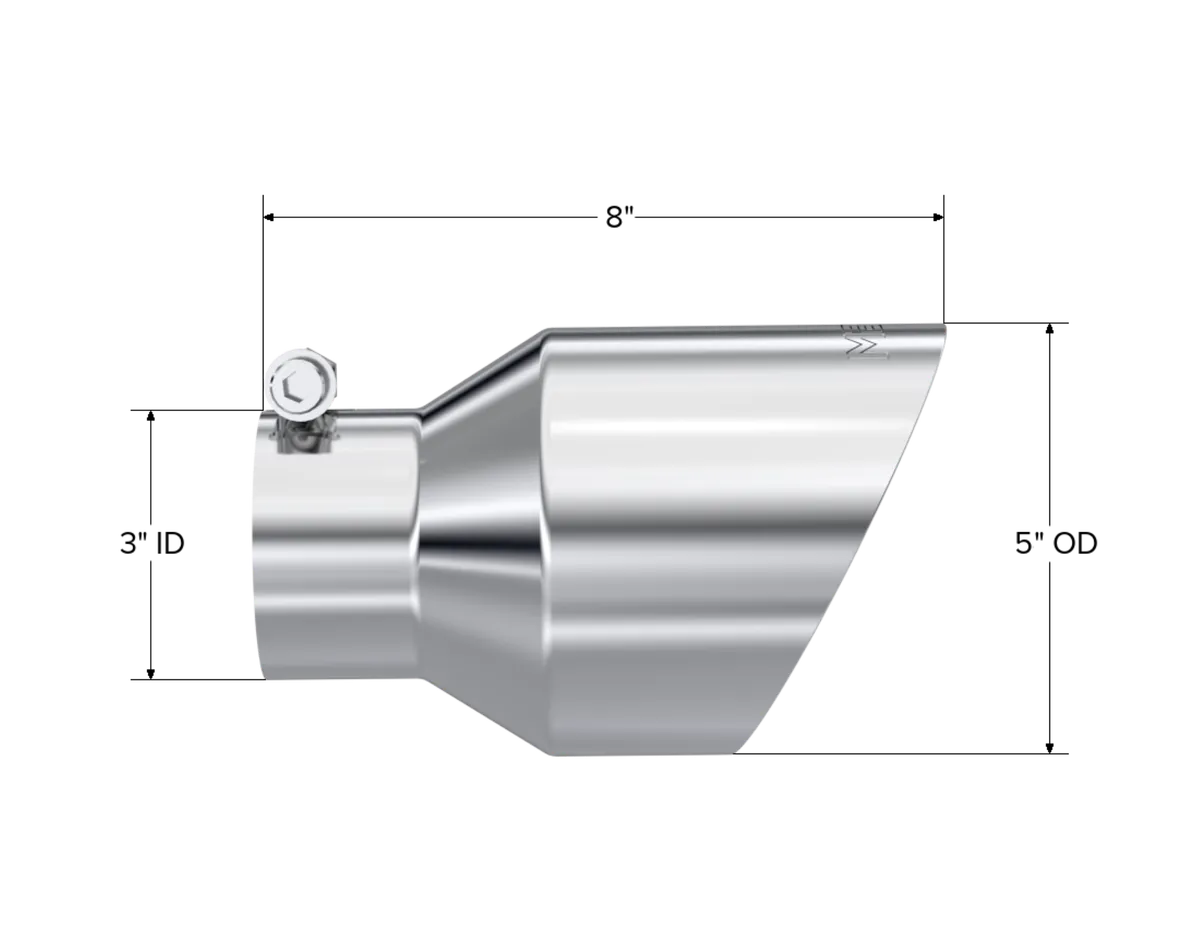 Armor Pro Exhaust Tip; 3 in. Inlet Dia./5 Outlet Dia.; T304 Stainless Steel; L-8 in.; Angle Cut; Dual Wall; product image