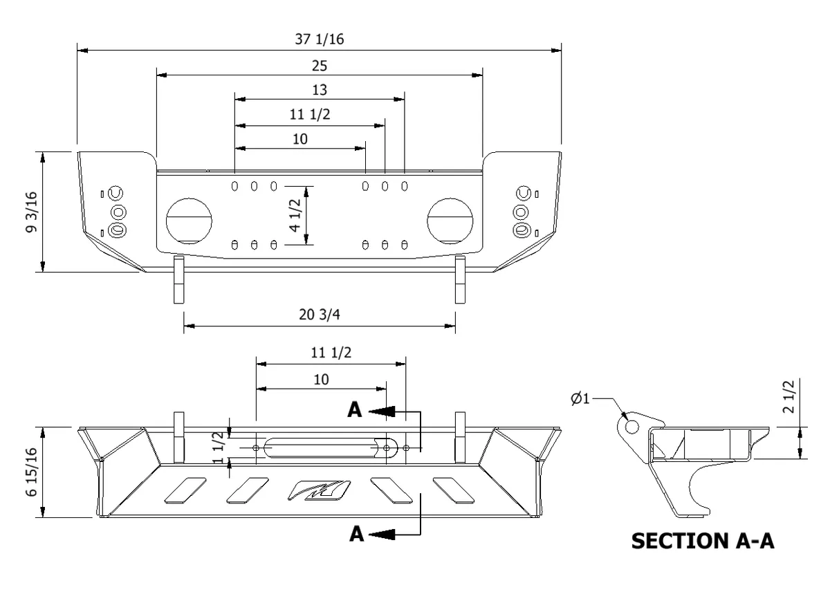 Motobilt Crusher Front Bumper - Bare Steel - LJ/TJ/YJ product image