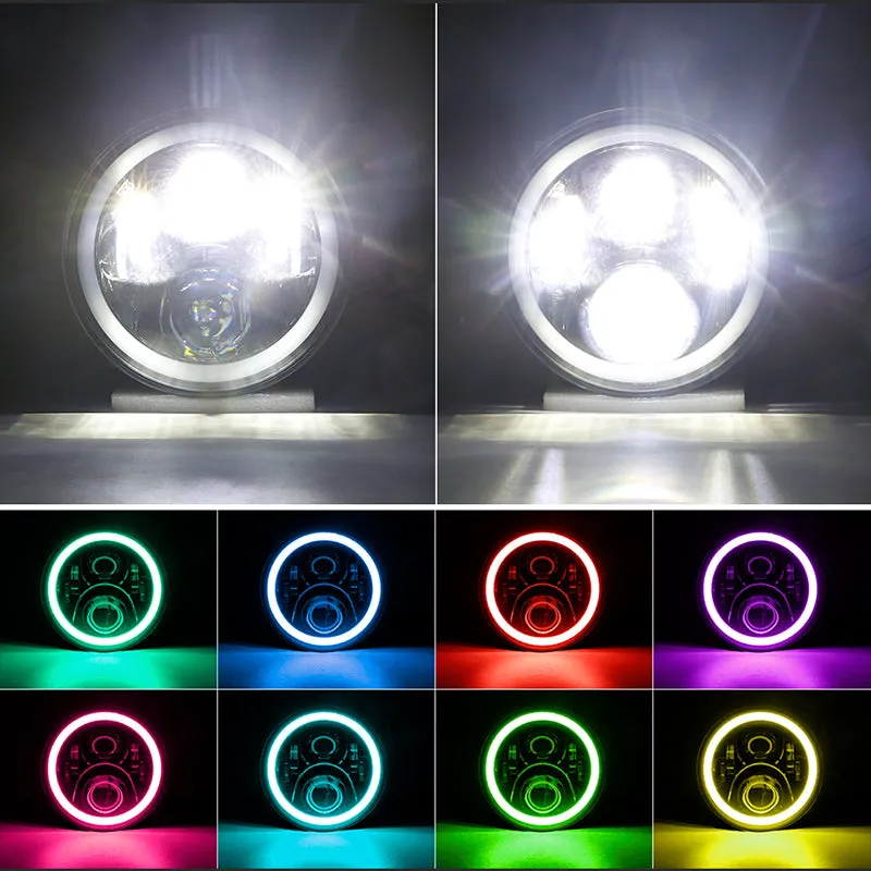 LED RGB Color Changing Halo Headlights with Amber Turn Signal + Fog Light Kit Combo For 2007-2018 Jeep Wrangler JK product image