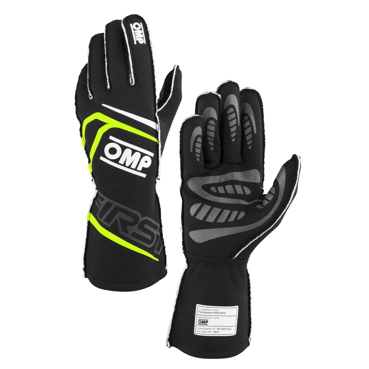 OMP Racing INC First Gloves Fia 8856-20 18 My2025 Black / Fluo y