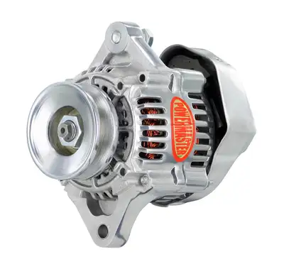 Power Master Racing Alternator; 93mm; Denso Style; 55 Amp; 30 Idle; 12 Groove V Type; w/Pulley; Polished Aluminum;