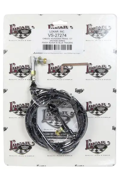 Lokar Vintage Series Kickdown Cable Kit; U-Cut-To-Fit; Incl. Aluminum Fittings w/Ferrule/Instructions; Stainless Steel Housing; Black Wrap w/Blue Tracers/Black Aluminum Fittings;