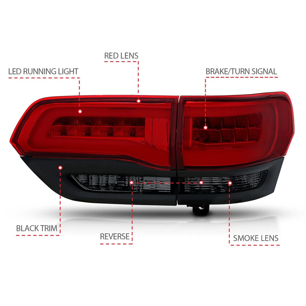 Jeep Grand Cherokee 14-22 LED Tail Light Red/Smoke Lens Black Trim (4pcs) product image