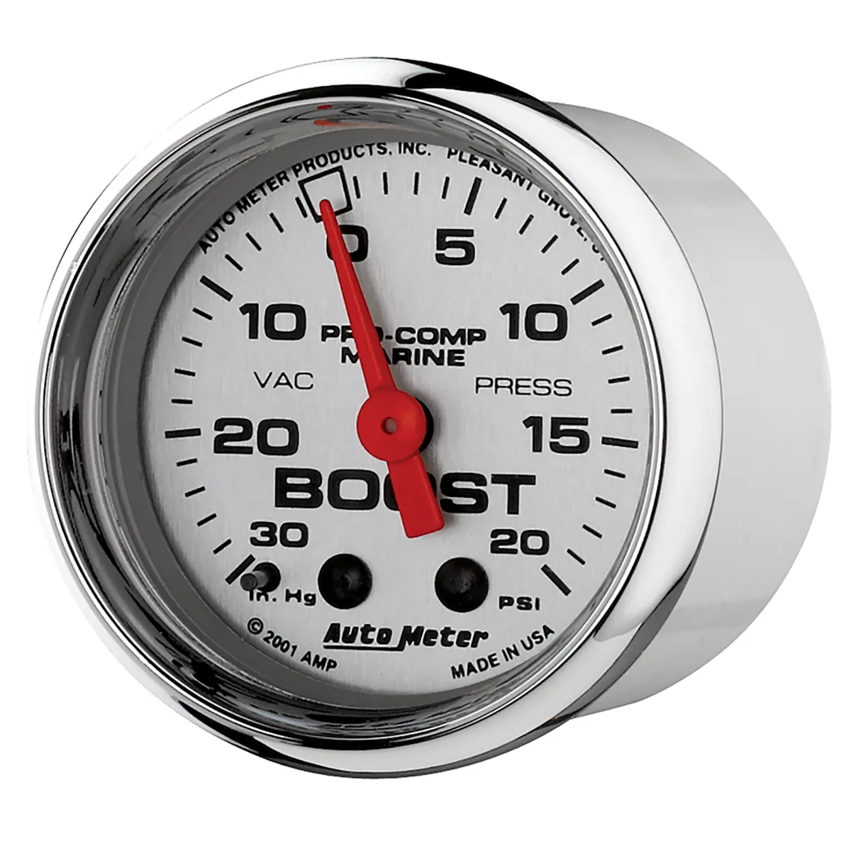 Gauge, Vac/Boost, 2 1/16", 30inhg-20psi, Mechanical, Marine Chrome product image