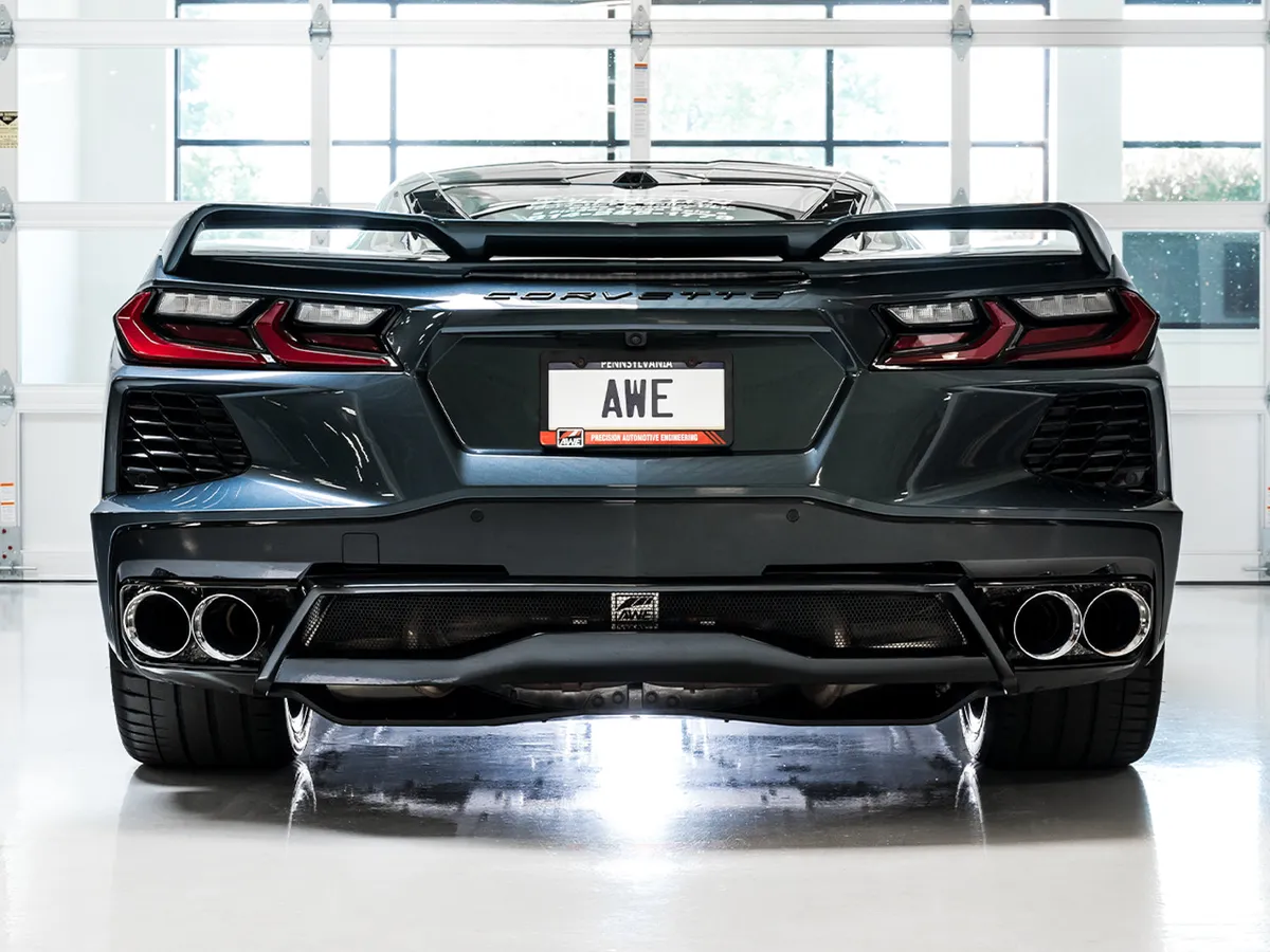 AWE Track Edition Exhaust for C8 Corvette - Quad Chrome Silver Tips product image