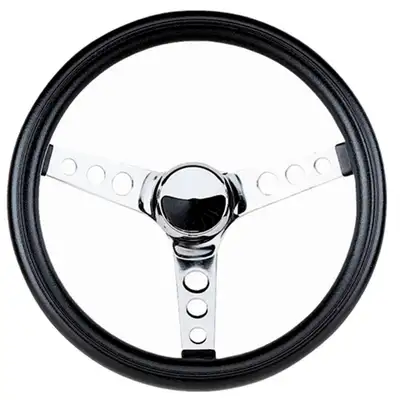 Grant Classic Series Steering Wheel; 13 1/2 in. Diameter; 3 1/2 in. Dish; Black Cushion Grip; Chrome 3-Spoke Design;