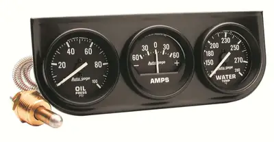 AutoMeter Autometer 2393 Gauge Console, Oilp/Wtmp/Amp, 2, 100psi/280?f/60a, Blk Dial, Blk Bzl, Autogage