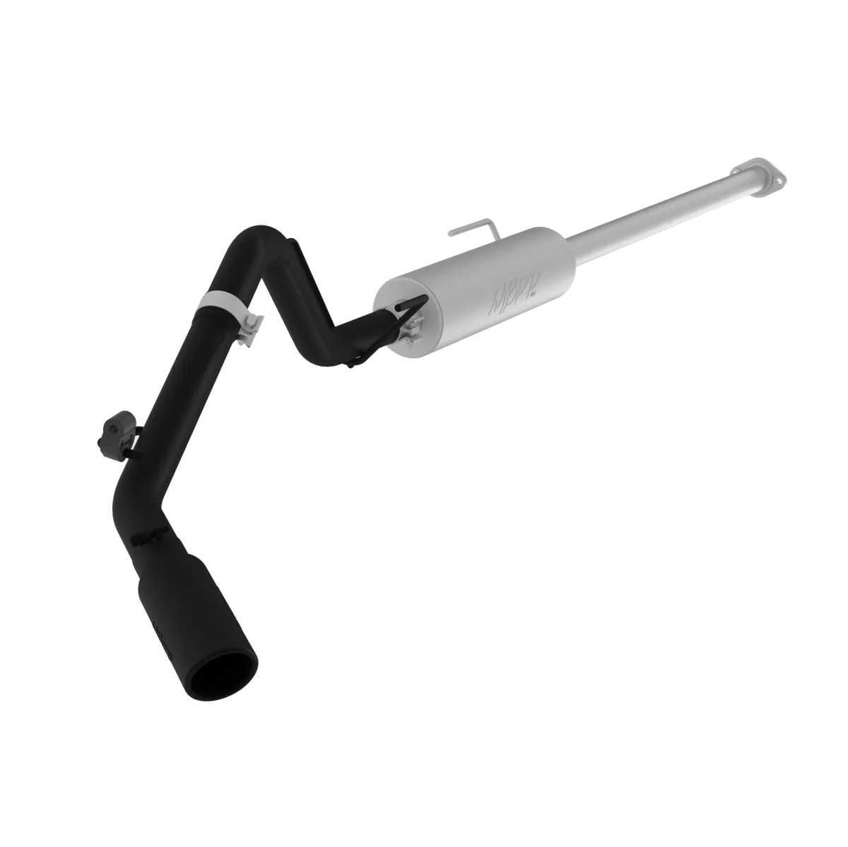 Armor BLK Cat Back Exhaust System; 2.5 in.; Incl. Extension Pipe/Muffler/Over Axle Pipe/Tailpipe/Hardware/3.5 in. OD Tip; Single Side Exit; Black Coated; product image