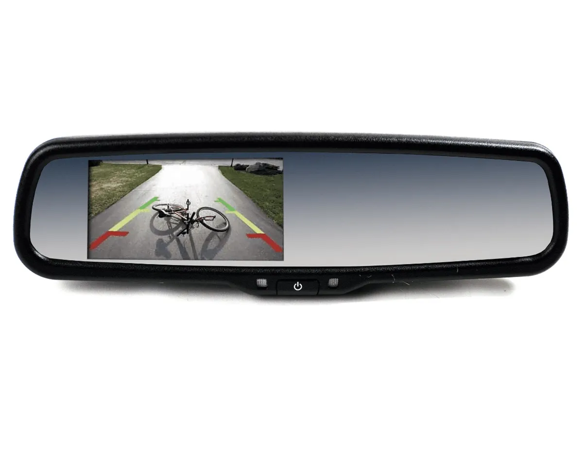 10 in. Mirror w/4.3 in. Color Display; Full Color Embedded Screen; 2 RCA Inputs w/Trigger Wires; No Parking Gridline Overlay-Can Be Supplied From Aftermarket Camera; product image