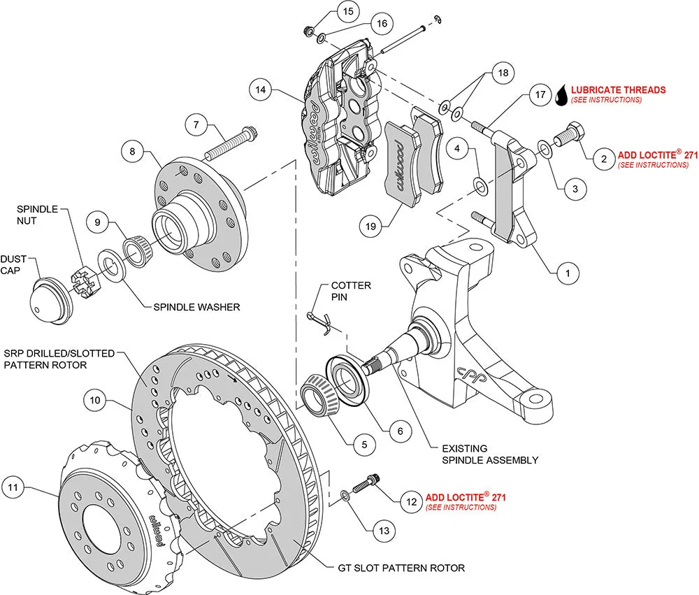 Wilwood AERO6 Front Hub Kit 14.00-Red Chevy C-10 60-87 CPP Drop Spindle product image