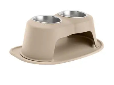 Weathertech Pet Feeding System; Tan; Double High 8 in. w/32 oz. Stainless Bowls;