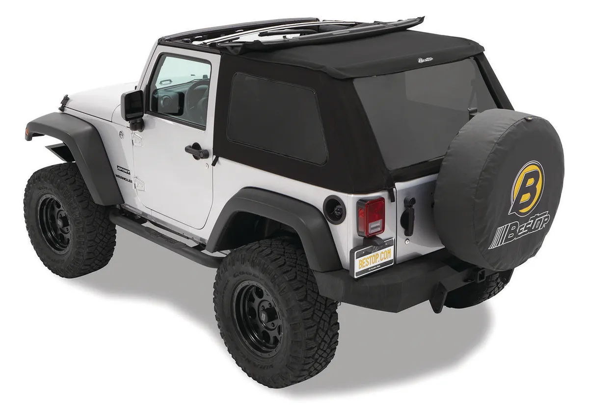 Replace-A-Top for Trektop Hardware For Jeep 2007-2018 Wrangler JK 2 Door Tinted Black Premium Twill Bestop product image