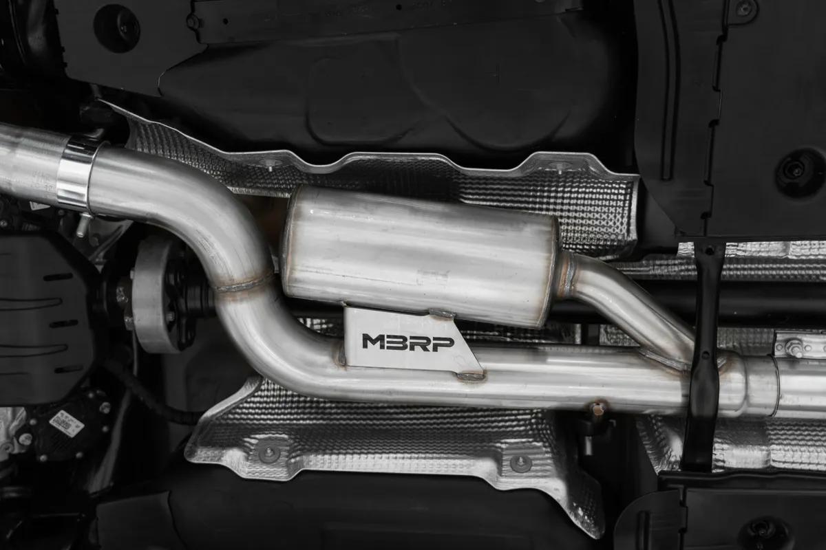 Armor Pro Cat Back Exhaust System; 3 in.; Quad Split Rear Exit; w/Active Exhaust; Quad 4.5 in. Carbon Fiber Tips; T304 Stainless Steel; product image