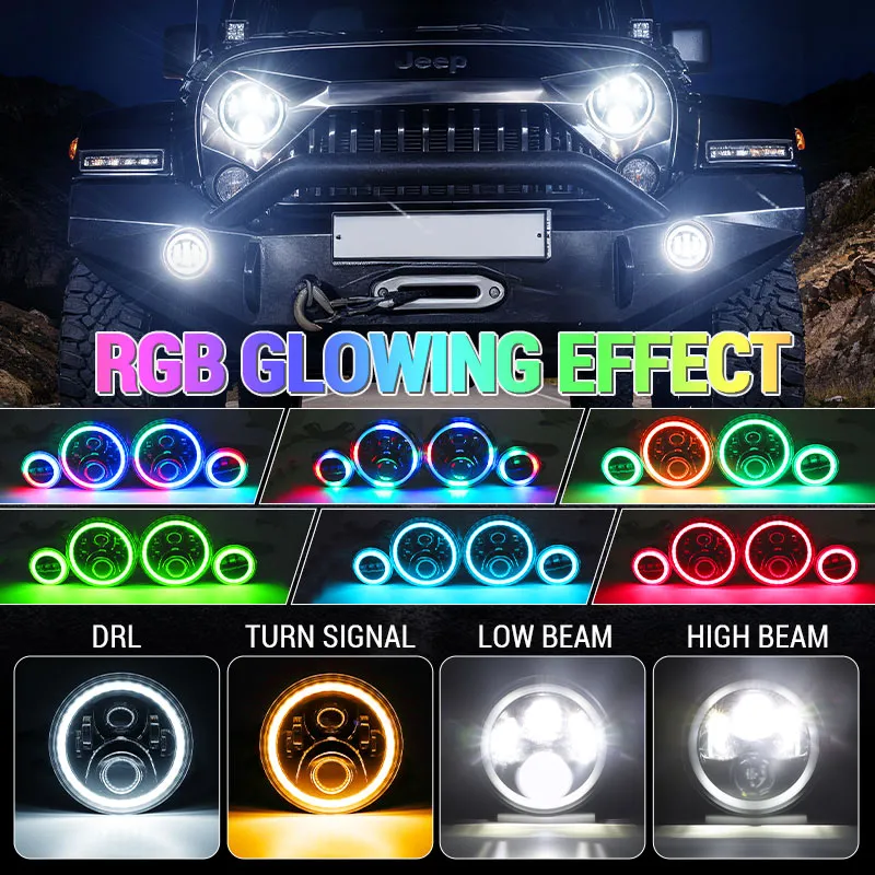 ã€Magic RGB Haloã€‘Jeep Wrangler JK LED Headlights & Fog Lights Kit w/ Amber Turn Signal (2007-2018) product image