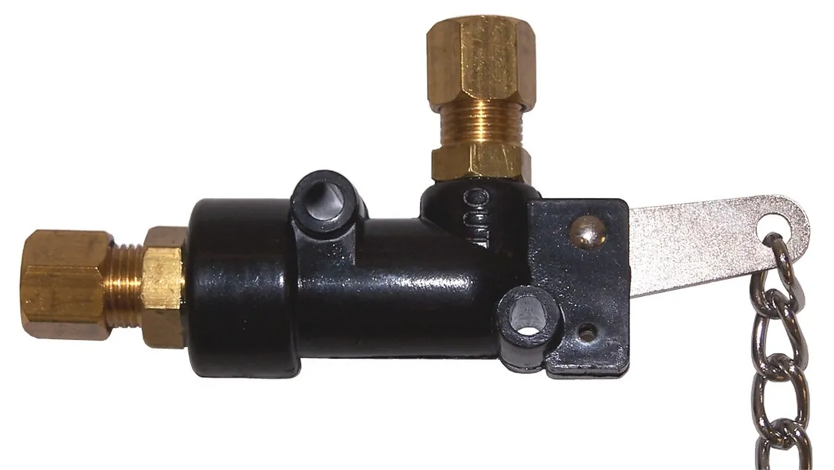 Hand Pull Valve; Black; w/Chain Lanyard; Inlet 1/4 in. OD Tubing; Outlet 1/4 in. OD Tube; For Use w/Roof Mount Horns; product image