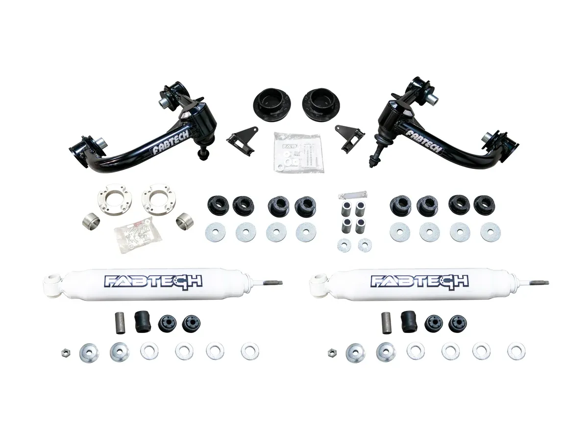 Fabtech Ball Joint UCA Lift System w/Shocks; 3 in. Lift; UCA Kit w/Ball Joint; Shock Spacers; Rear Coil Spacer; Performance Shocks;