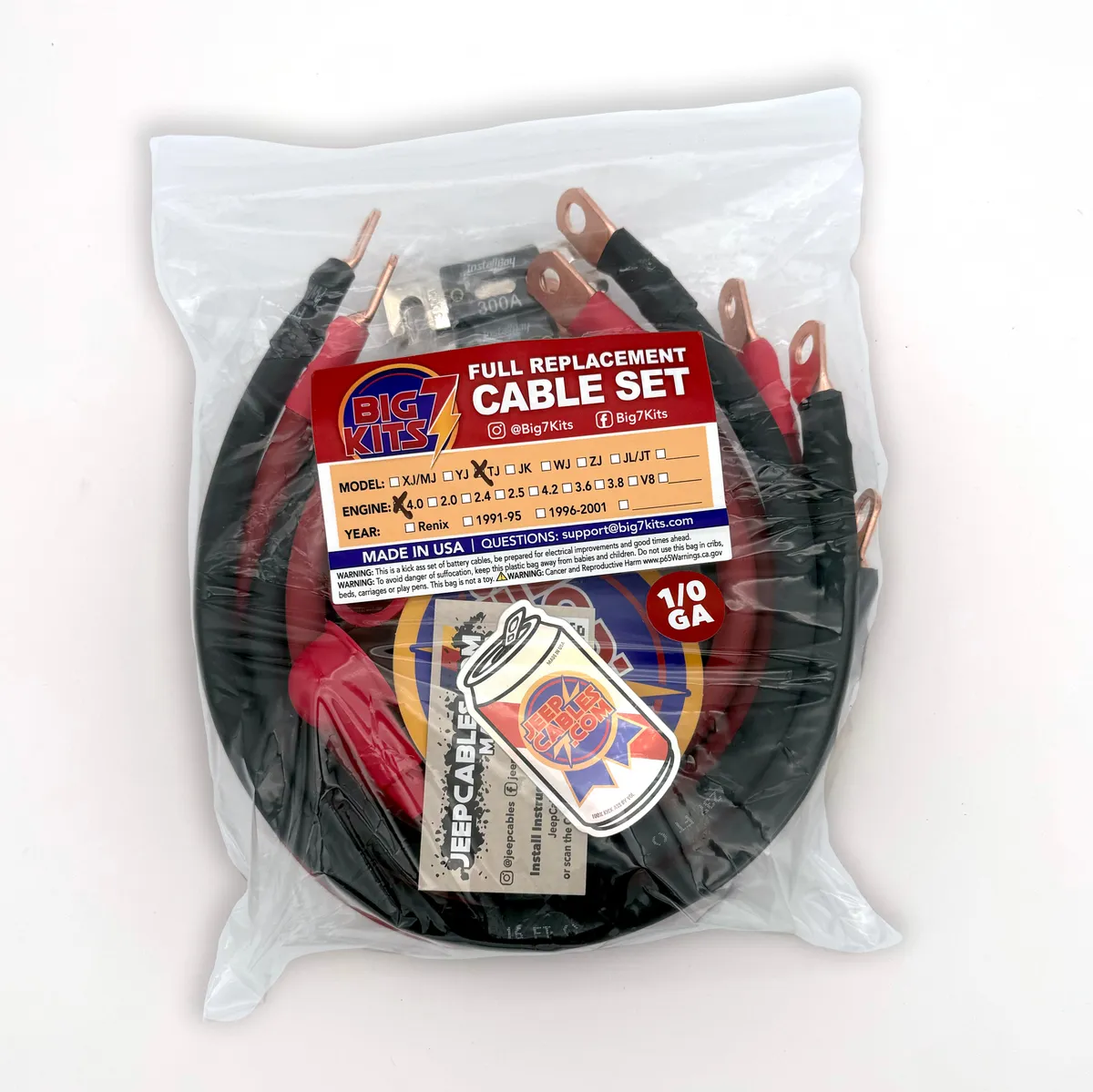 1997-1999 Jeep Wrangler TJ / LJ Battery Cable Kit 4.0 Liter 2 Gauge Battery Cable Big7Kits product image
