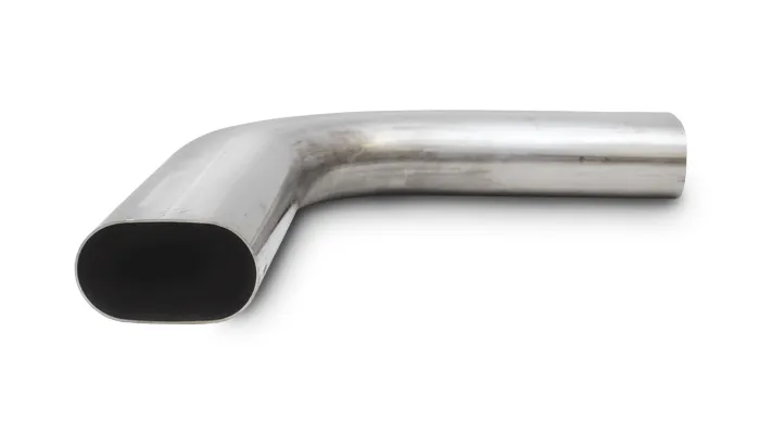 90 Degree Stainless Steel Bend; 3 in. Nominal Tube Size; 4.5 in. Centerline Radius; 6 in. Leg Length 1; 6 in. Leg Length 2; Horizontal; Oval; product image