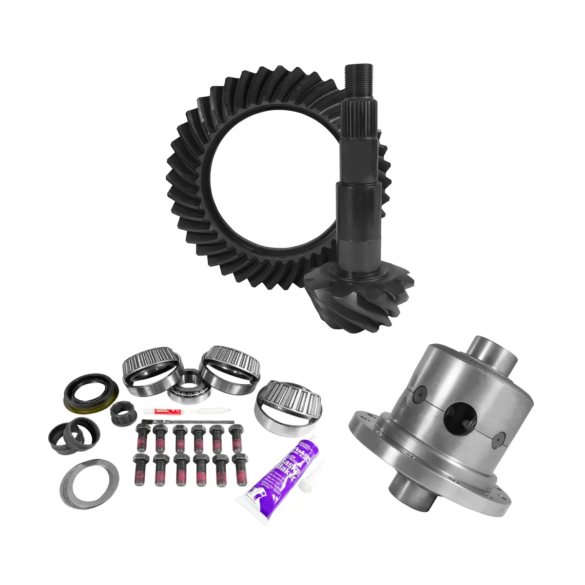 Yukon Gear and Axle 115in AAM 411 Ratio Rear Ring and Pinion Gear Set and Master Install Kit Package with 30 Spline Yukon Dura Grip Limited Slip Positraction with 4375in OD Inner Pinion Bearing GM and Chrysler Dodge Ram product image