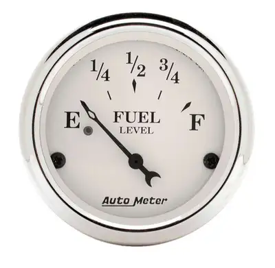 AutoMeter Gauge, Fuel Level, 2 1/16", 240OE to 33OF, Elec, Old Tyme White