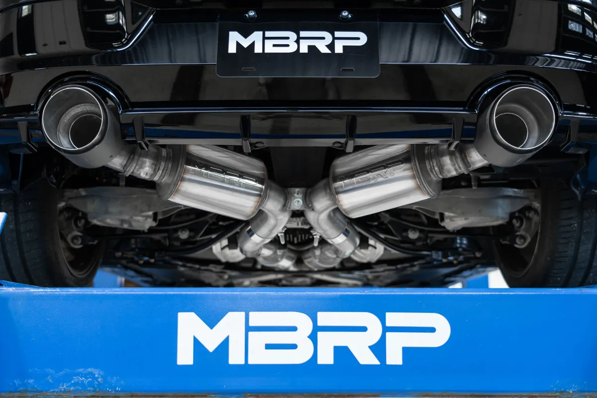 Armor Pro Cat Back Exhaust System; 3 in.; Incl. Front Pipe/X Pipe/Tailpipes/Mufflers/Hardware/5 in. OD Tips; Dual Rear Exit; 304 Stainless Steel; product image
