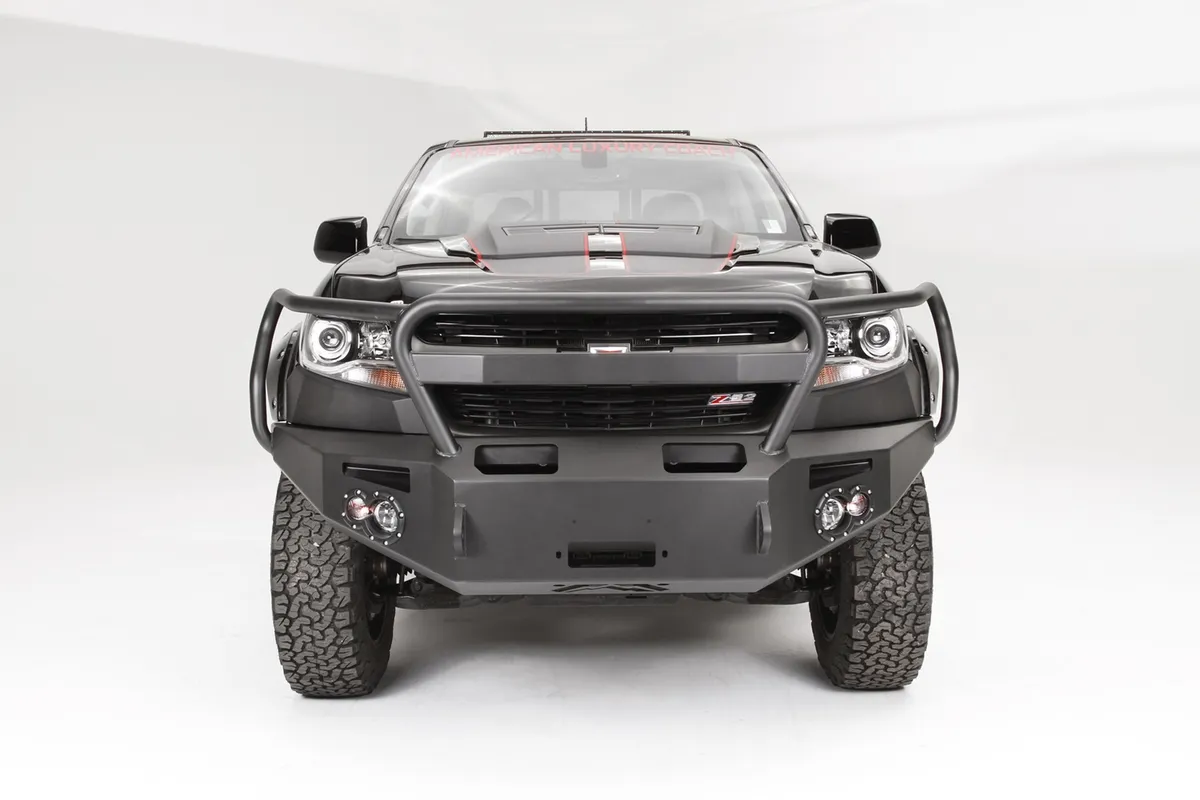 Premium Winch Front Bumper; 2 Stage Black Powder Coated; w/Full Grill Guard; product image