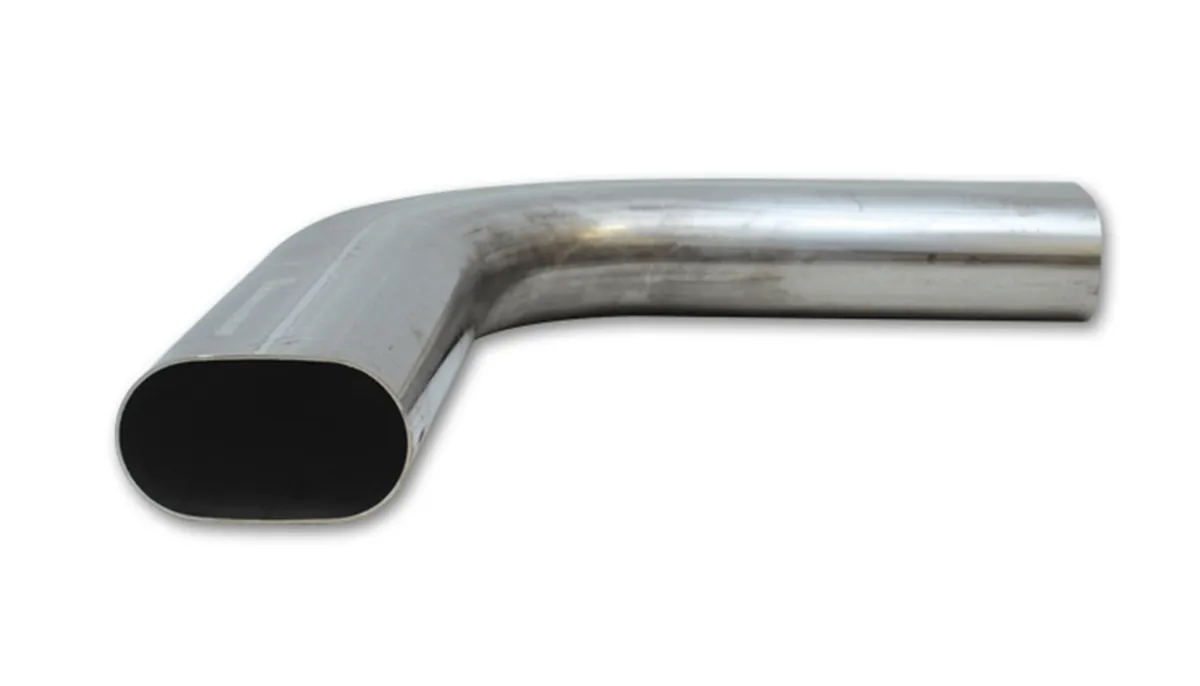 90 Degree Stainless Steel Bend; 3 in. Nominal Tube Size; 4.5 in. Centerline Radius; 6 in. Leg Length 1; 6 in. Leg Length 2; Horizontal; Oval; product image