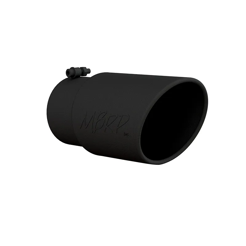 Armor BLK Exhaust Tip; 5 in. Inlet Diameter; 6 in. Outlet Diameter; 12 in. Length; Angled Rolled Edge; T304 Stainless Steel; Black Coated; product image