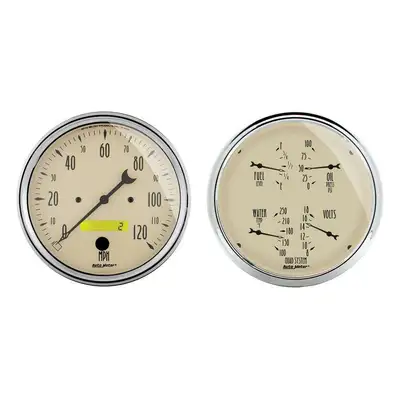 AutoMeter 2 Pc. Gauge Kit, 5 In. Quad & Speedometer, 240-33 o, Antique Beige