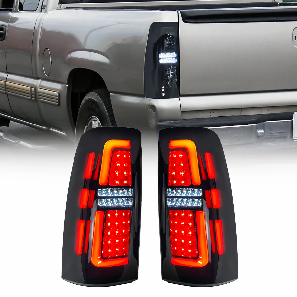 Smoked LED Tail Lights For 99-06 Chevy Silverado & 99- 02 Gmc Sierra 1500 2500 3500(Dot Approved) product image