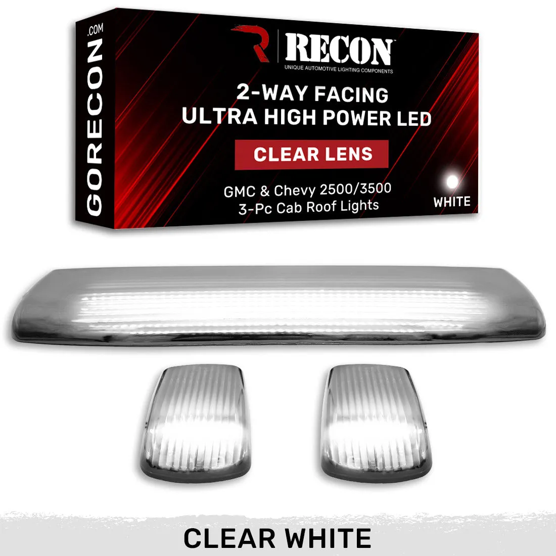 Gmc Chevy 15-19 3rd Gen Body Style Heavy-Duty 3-Piece Set Smoked Cab Roof Light Lens With 2-Way Forward Rear Facing White Ultra High-Power Leds - Plug-N-Play Installation Replaces OEM Installed Cab Roof Lights product image