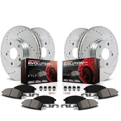 PowerStop Z23 Evolution Sport Upgrade Kit: Drilled/Slotted Rotors; Carbon-Fiber Ceramic Pads W/Hardware; Pad Sensors
